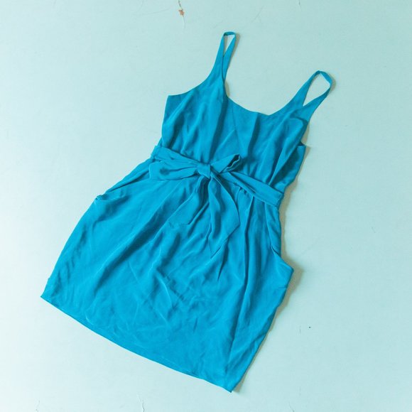Rebecca Taylor Royal Blue Sleeveless 100% Silk Belted Waist Mini Dress Sz 12 - Picture 1 of 8